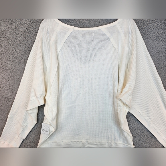 Free People Womens Santa Clara Thermal Top Sz M Ivory Ribbed Dolman Casual - Picture 11 of 12